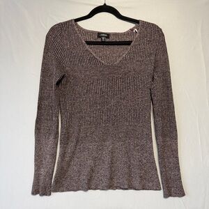 Le Chateau Womens Ribbed V Neck Sweater Medium Brown Stretchy Capsule Office
